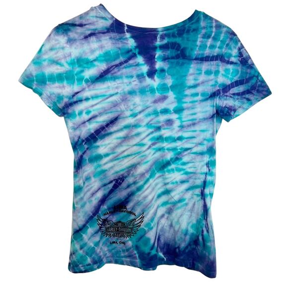 HARLEY DAVIDSON WOMEN SHORT SLEEVE BLUE PURPLE TOP SIZE MEDIUM - Picture 2 of 7
